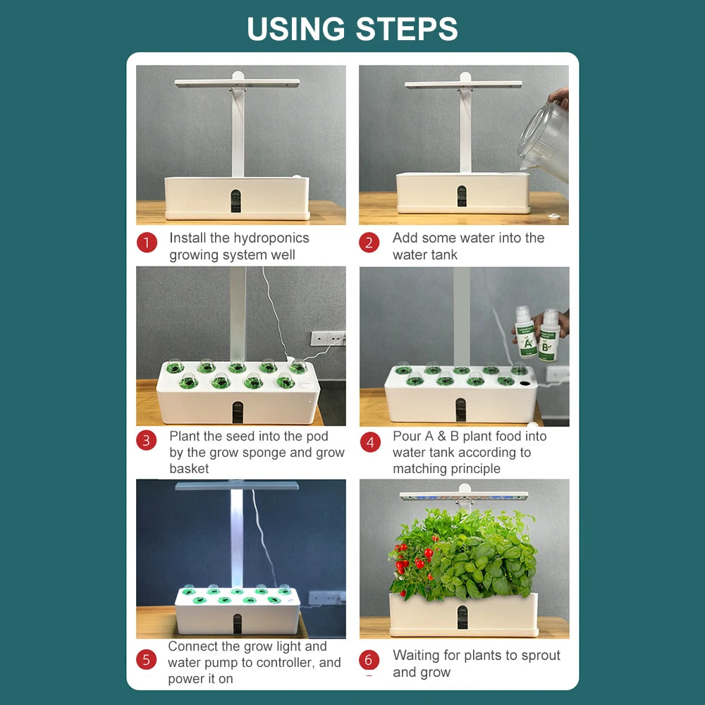 Smart Garden Hydroponics Growing System Indoor Herb Garden Kit Automatic Timing LED Grow Lights Water Pump for Home Flower Pots